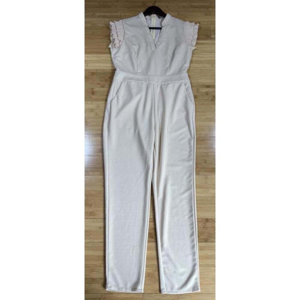 ChicMe Women’s Sleeveless Jumpsuit XL Pink Ruffle Sleeve V-Neck One Piece